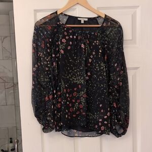 Joie Navy Floral Sheer Blouse